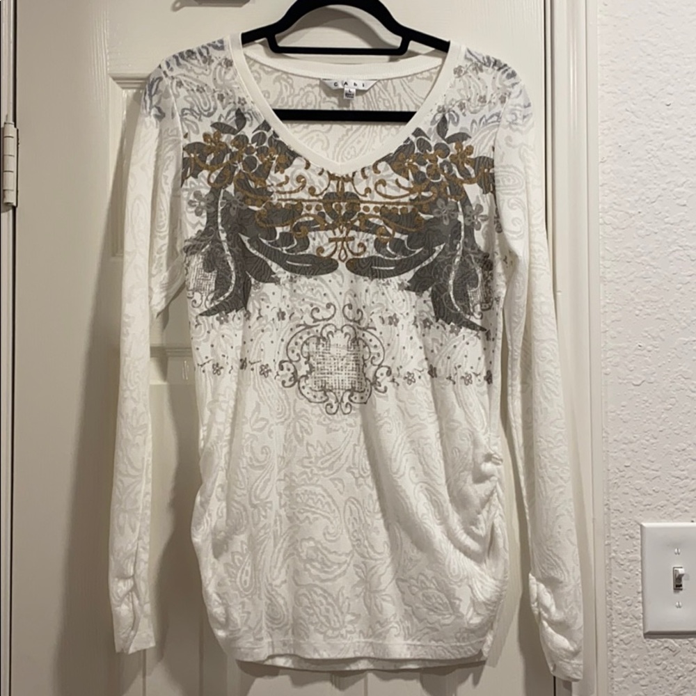 Cabi sheer side cinch L/S top. #174